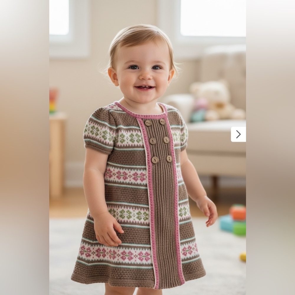 Savannah Brown and Pink Knit Kids Dress 12m